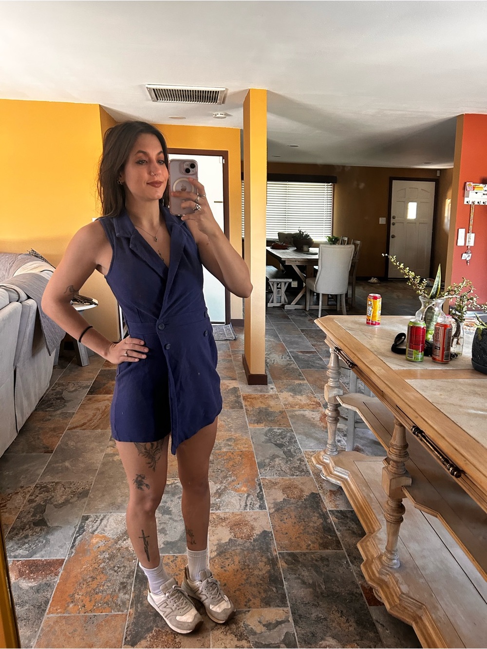 Maeve Anthropologie Blue Purple Wrap Romper | Button Front Dress Look Size 2